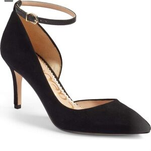 Sam Edelman Tia Womens Black Suede Heel Size 9.5 Ankle Strap Pumps Shoes